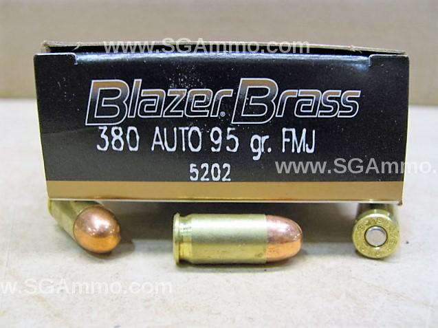 1000 Round Case - 380 Auto 95 Grain FMJ Brass Blazer Ammo - 5202